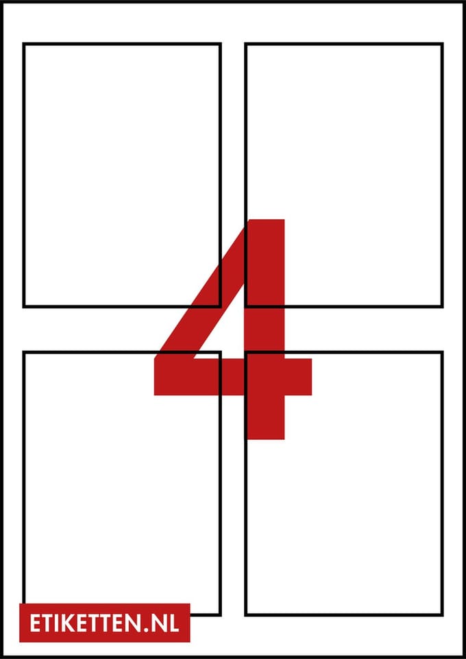 Master Etiketten - Etiketten op A4 Vel - 90 x 120 mm - 4 stickers per vel - 100 vel