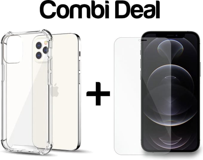 iPhone 12 Pro Max | TPU Silicone Hoesje Bumper Case Transparant + Tempered Glass Screenprotector | Smartphonica