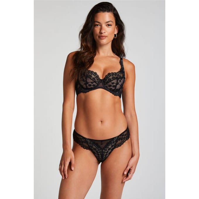 Hunkemöller Dames Lingerie String Daisy - Zwart - maat XS