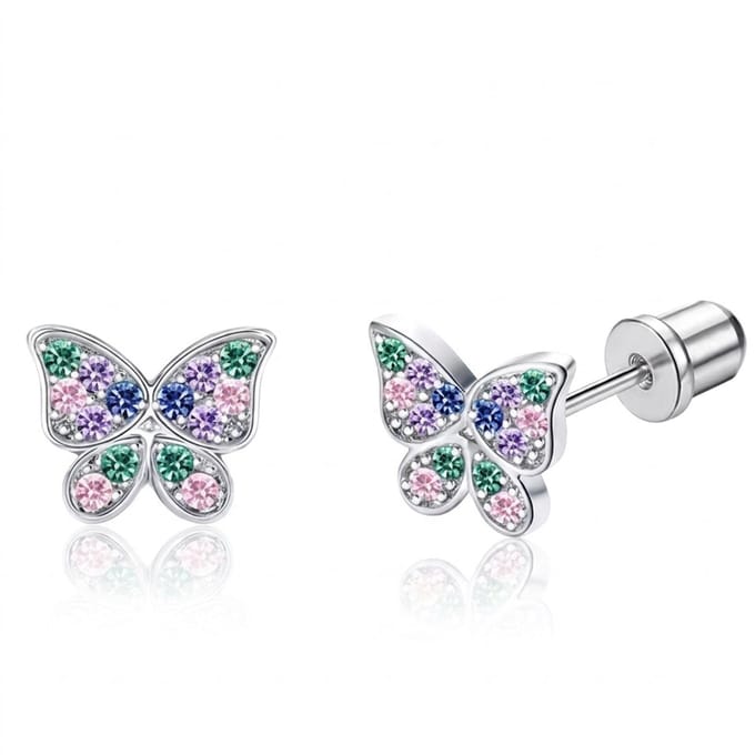 Oorbellen vlinder - meisje - RVS - multi colour - zirkonia