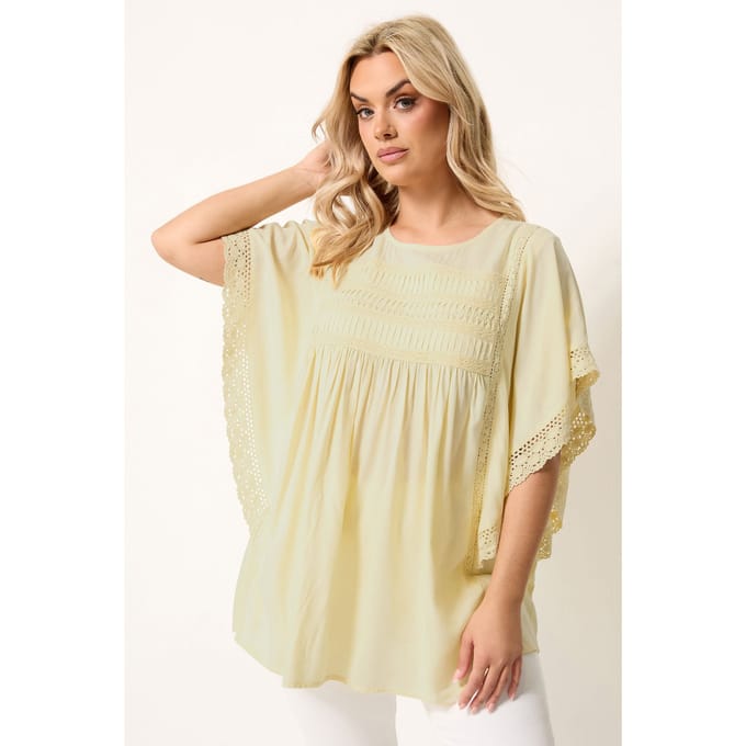 Yours Gele Blouse Met Gehaakte, Gedrapeerde Mouwen Size 54-56