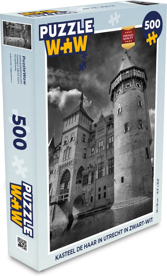 Puzzel Kasteel de Haar in Utrecht in zwart-wit - Legpuzzel - Puzzel 500 stukjes