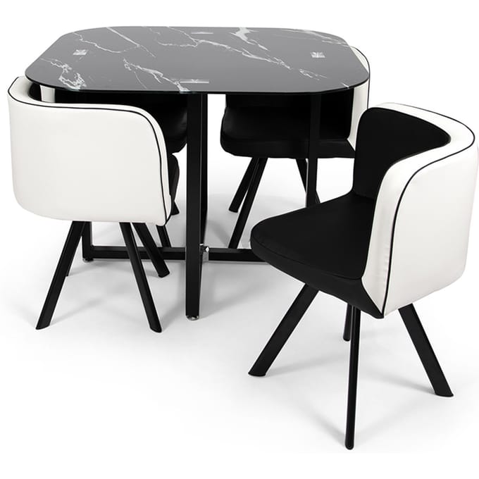 Milton & Oldbrook Eetkamerset 5-delig Sofia - Eettafel Met 4 Stoelen Marmer Zwart