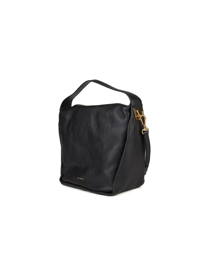 COCCINELLE Leren Schoudertas Dorian Shoulder Bag Grained Leather Noir Zwart