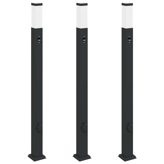 vidaXL Bolderverlichting met sensor en stopcontact 3 stuks 110cm zwart