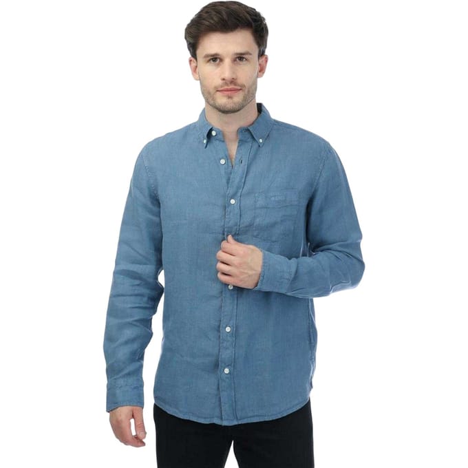Gant Heren Linnen Garment Dyed Langwerpig Overhemd (Blauw)