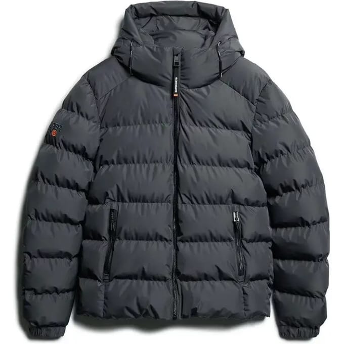 Superdry Sportieve Capuchon Pufferjas Donkergrijs Grootte: L