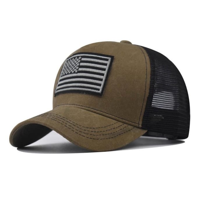 Tactische Baseballpet Heren Dames Katoen Vlag van de VS Unisex Outdoor Hardloopmuts Adjustable brown