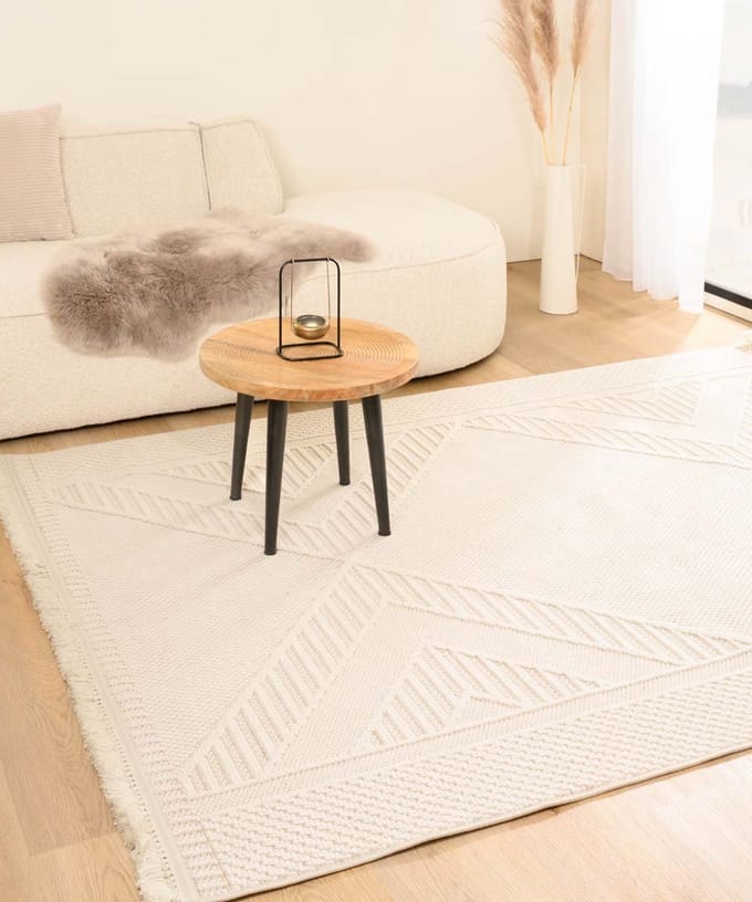 Japandi vloerkleed - Knit Diamond wit 120x170