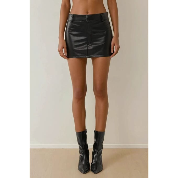 Vegan Leren Lage Taille Aansluitend Mini Rok