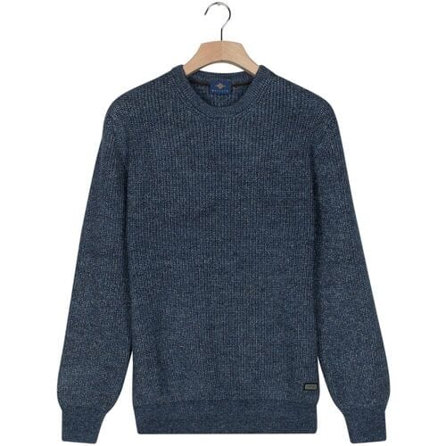 Baileys Trui Crew Neck Allover Half Cardigan Stitch Multicolor Knit Mid Denim Blue / male