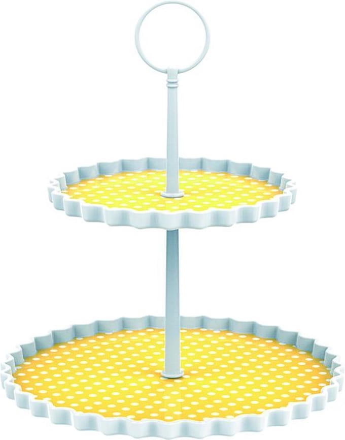 Zak!Designs Etagere Dotty - 2-laags - Ø 15 en 21 cm - Hoogte 23 cm - Geel