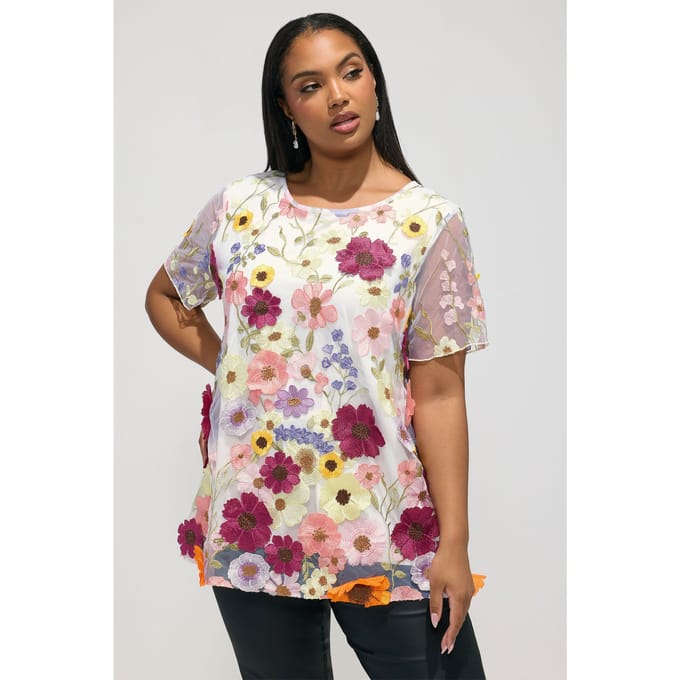 Yours London Wit Tshirt Met Bloemenprint Size 42