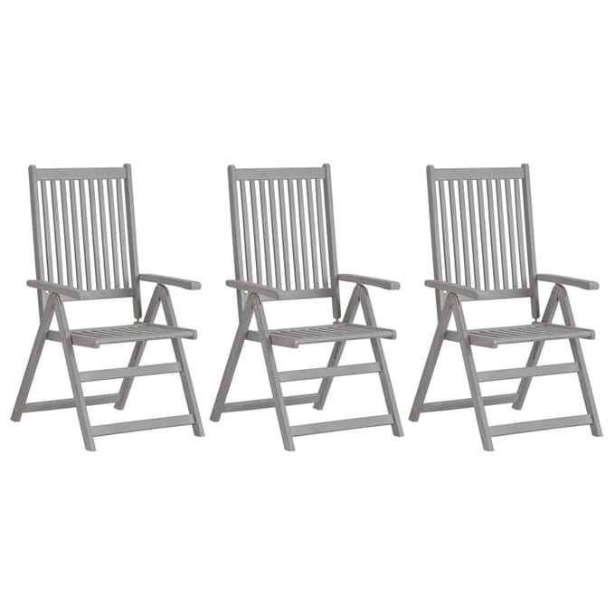 vidaXL - Tuinstoelen - 3 - st - verstelbaar - met - kussens - massief - acaciahout