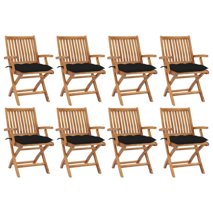 vidaXL - Opklapbare - stoelen - met - kussens, - 8 - stuks, - massief - teakhout