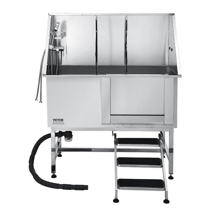 127 cm Hondentrimbad Roestvrij Staal met Trap Waterfilter Links
