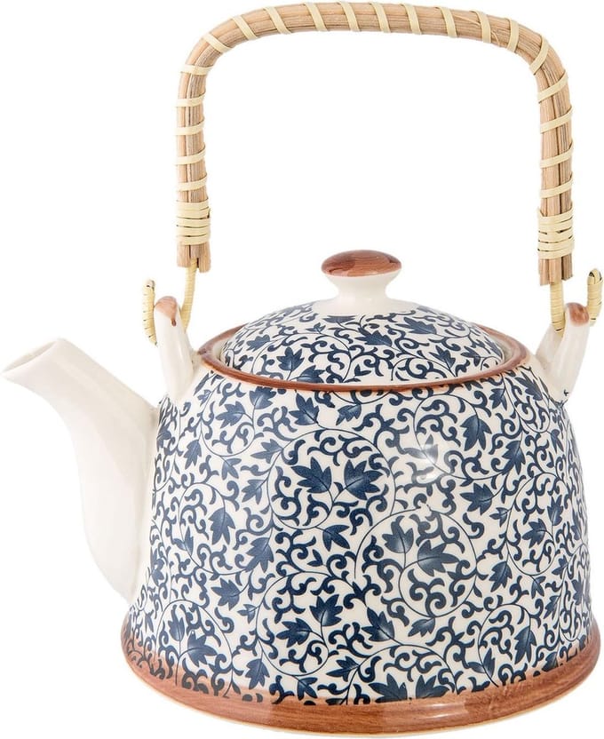 Clayre & Eef Theepot met Filter 700 ml Blauw Keramiek Bloemen