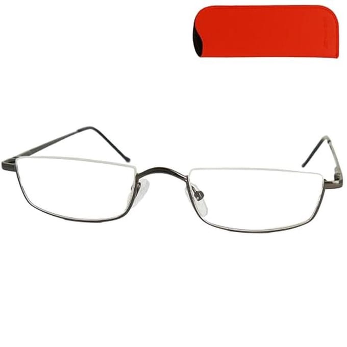 Vintage Stijl Lezen Bril met Microvezel Doek en Etui - Half Frame RVS