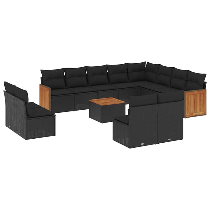 vidaXL - 13-delige - Loungeset - met - kussens - poly - rattan - zwart