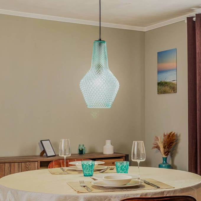 Lindby hanglamp Drakar, 1-lamp, lichtblauw, glas, Ø 25 cm
