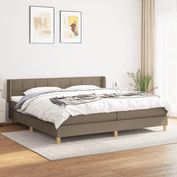vidaXL - Boxspring - met - matras - stof - taupe - 200x200 - cm