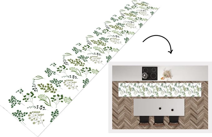 Keukenloper - Keukenmat - Kruiden - Eucalyptus - Design - 360x60 cm - Keuken vloerkleed
