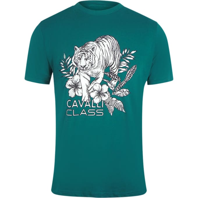 Cavalli Class Tiger Floral Logo Groen T-shirt