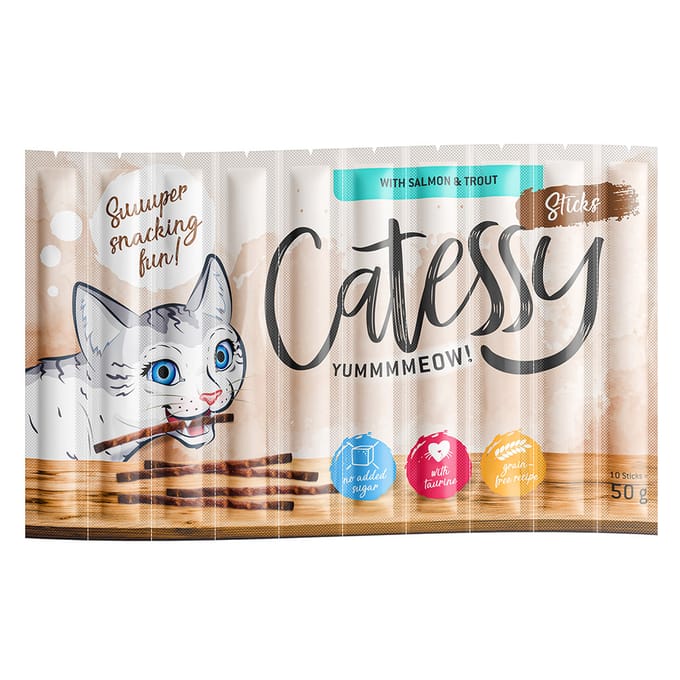 150x5g Sticks Zalm & Forel Catessy Kattensnacks