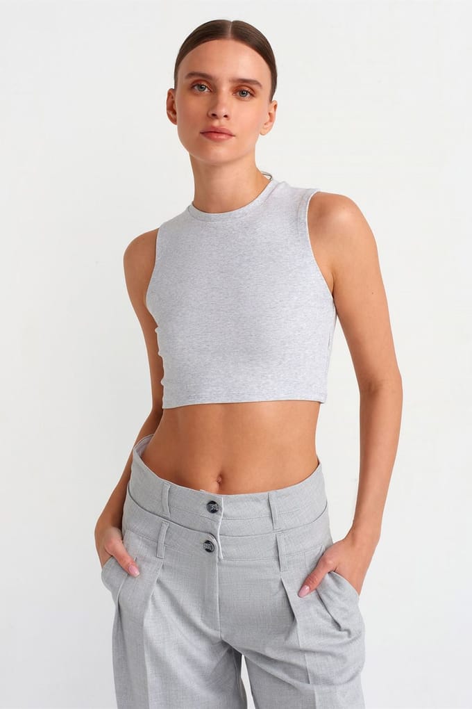 Geribbelde Katoenen Crop Top