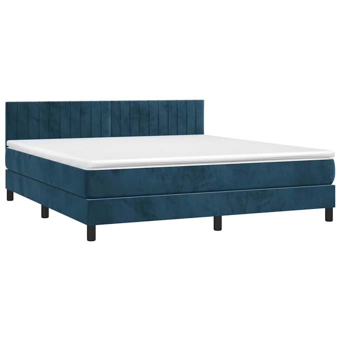 vidaXL - Boxspring - met - matras - en - LED - fluweel - donkerblauw - 180x200 - cm