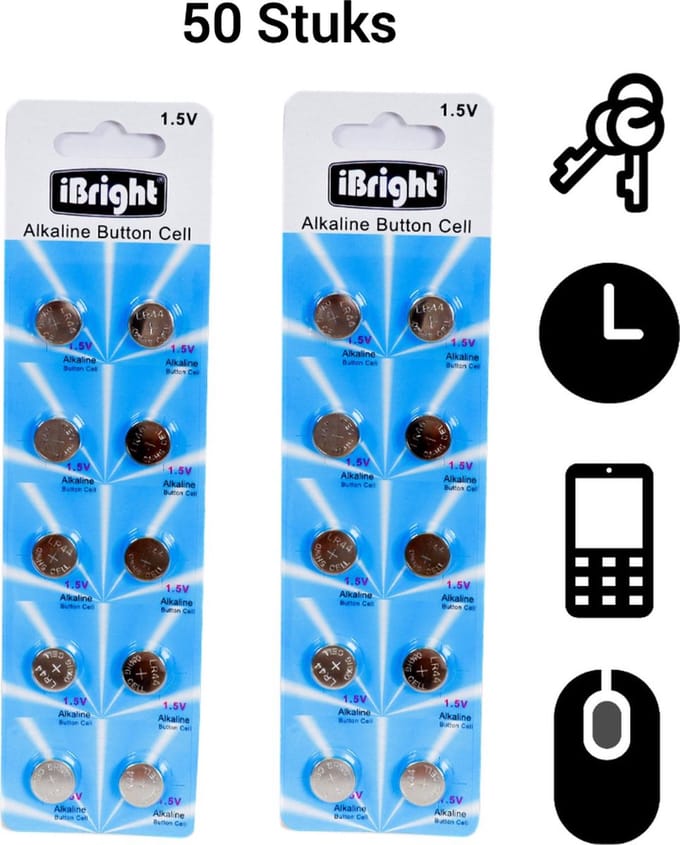 iBright AG13 LR44 Knoopcel Batterijen - 1,5V Alkaline batterij - Extra power - 50 Stuks