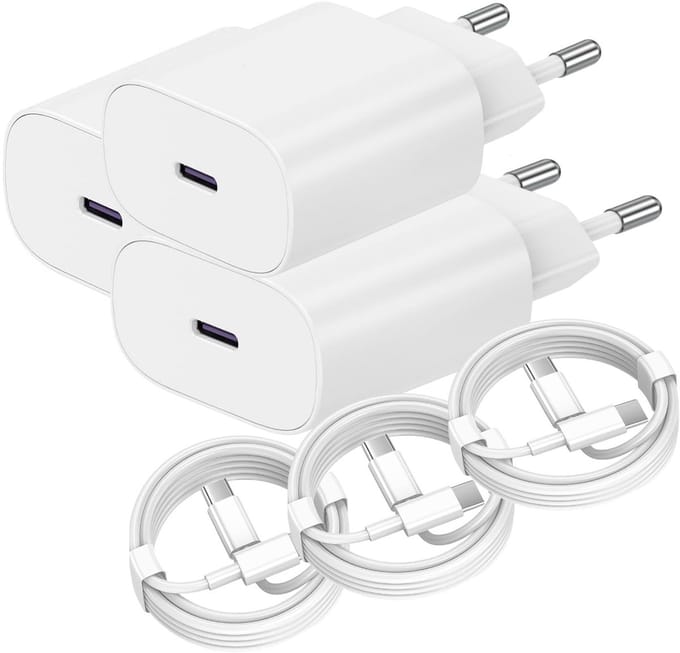 USB C Snellader 25W + USB-C Kabel 2M - 3 Pack - Oplader - USB-C Lader - Wit