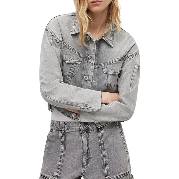 AllSaints Patch Diamante Jacke Snow Grey Taglia: 38 | Giacche di jeans Outlet | Donna | Grigio