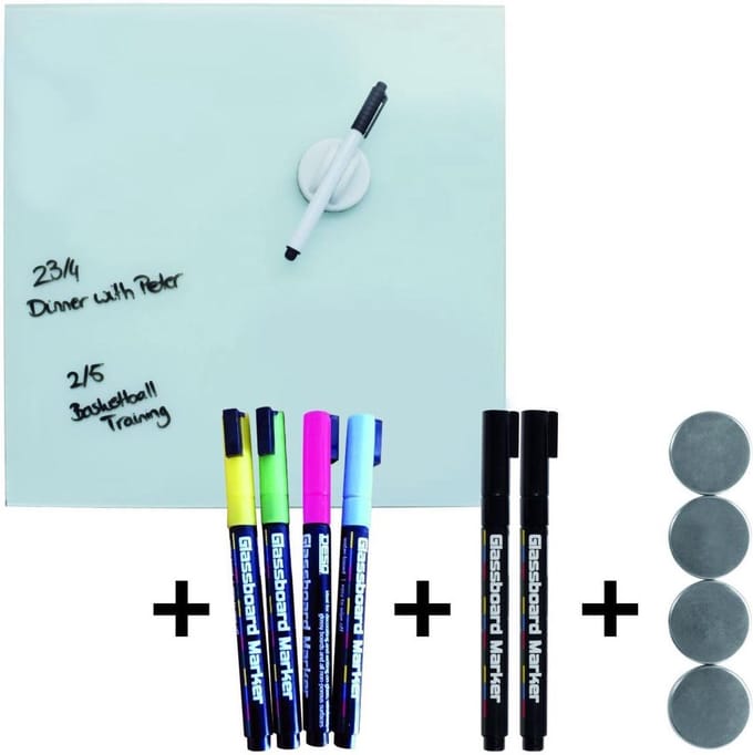 DESQ® Magnetisch Glasbord - Set PRO - 45x45 cm - Wit