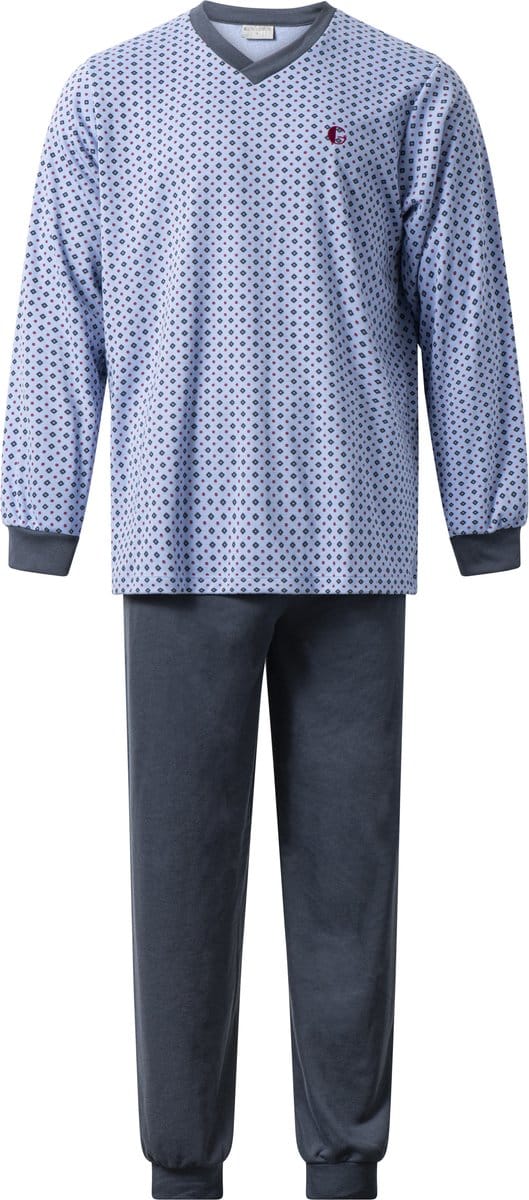 Gentlemen - warme heren pyjama 114294 - aangeruwde interlock pyjamaset - blauw - maat M