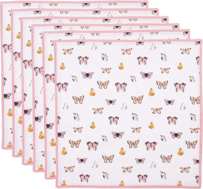 Clayre & Eef Servetten Katoen Set van 6 40x40 cm Beige Roze Katoen Vlinders