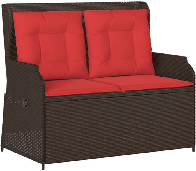 vidaXL - Ligbank - voor - in - de - tuin - met - kussens - bruin - poly - rattan