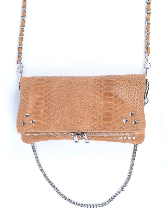 Giuliano lederen schoudertas Esra - Studs - Kroko - Made in Italy - Cognac