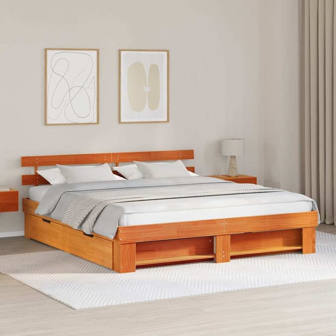 vidaXL - Bedframe - met - lade - Wasbruin - 180 - x - 200 - cm - Massief - grenenhout