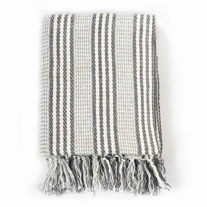 vidaXL - Plaid - strepen - 220x250 - cm - katoen - grijs - en - wit