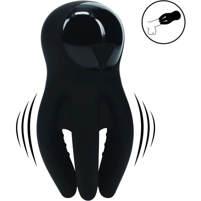 Digitale Vibrerende Silicone Penis Hoofd Stimulator met Tentakels - Zwart