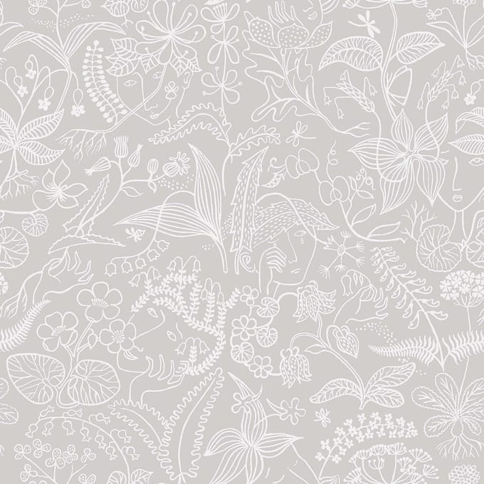 Boråstapeter Vliesbehang 1981 - Scandinavian Designers III/Icons - Botanisch Grijs - 53cm x 10.05m