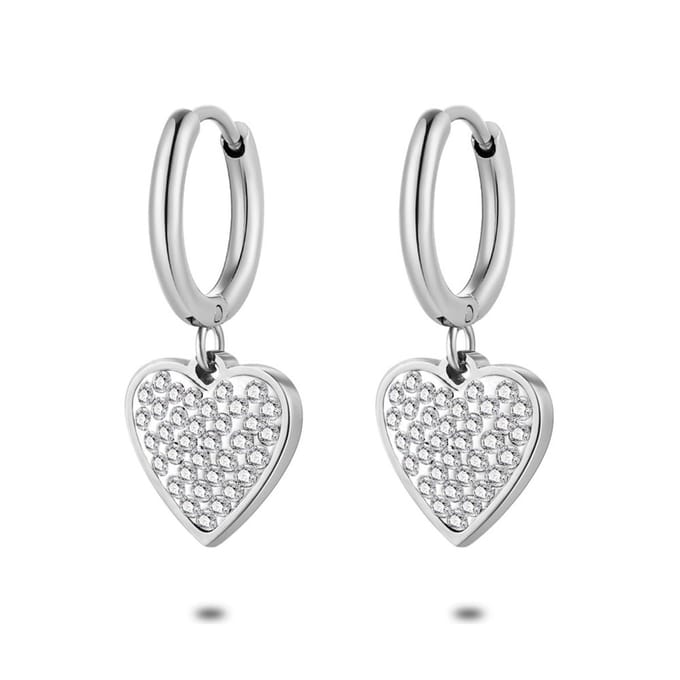 Twice As Nice Oorbellen in edelstaal, oorring, hart, kristallen