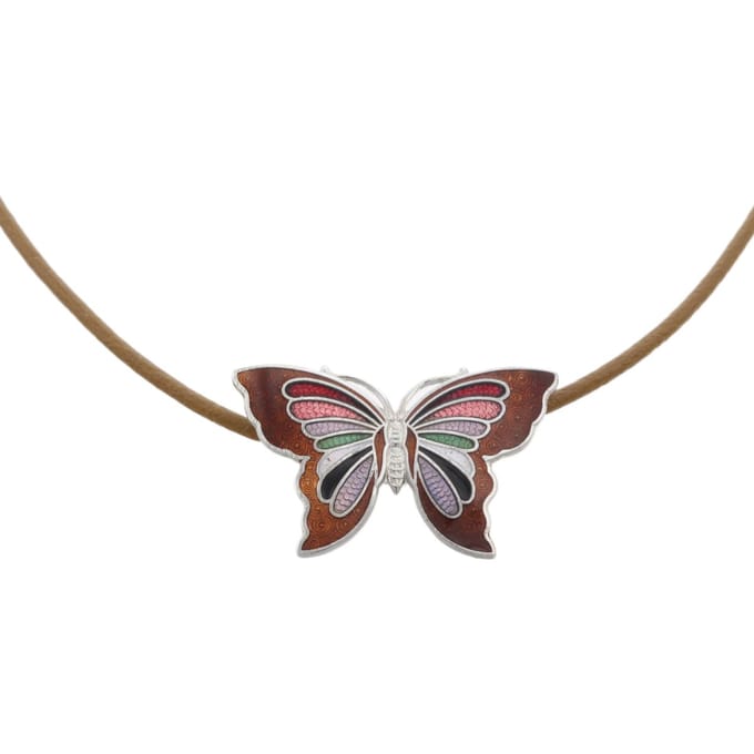 Behave - Ketting - Emaille Vlinder - Bruin Multi - 43 cm + 5,5 cm