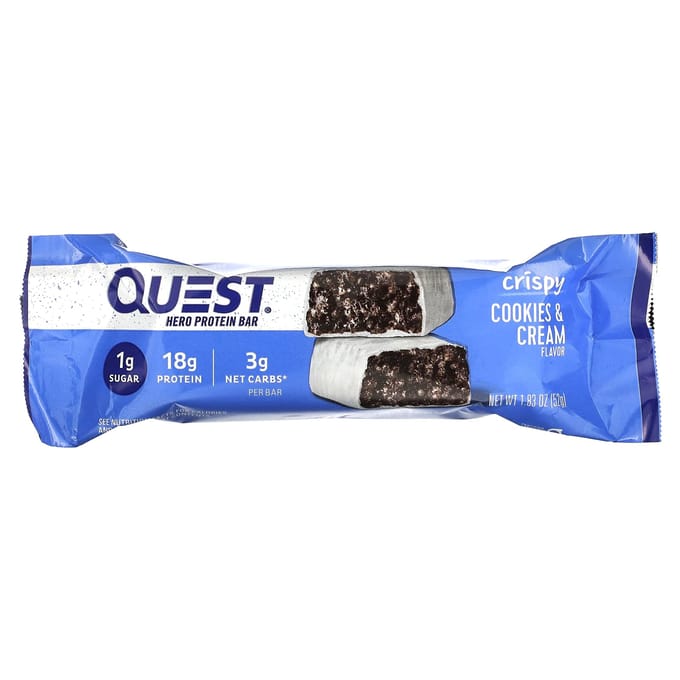 Quest Nutrition, Barres protéinées Hero, Cookies & Crème croustillant, 12 barres, 1,83 oz (52g) Chaque