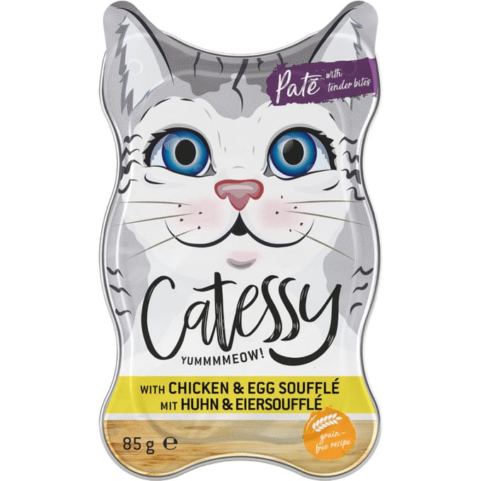 18x85g Patéschaaltjes met Kippen- en eiersoufflé Catessy Kattenvoer