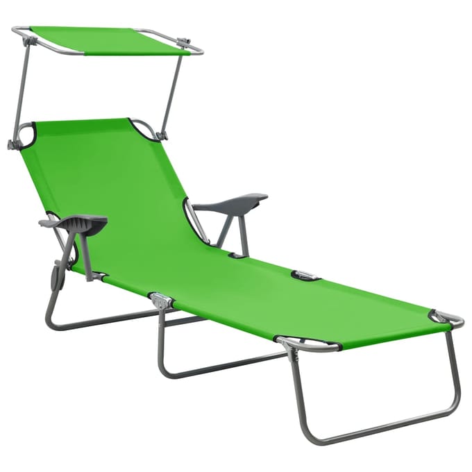 vidaXL - Ligbed - met - luifel - staal - groen