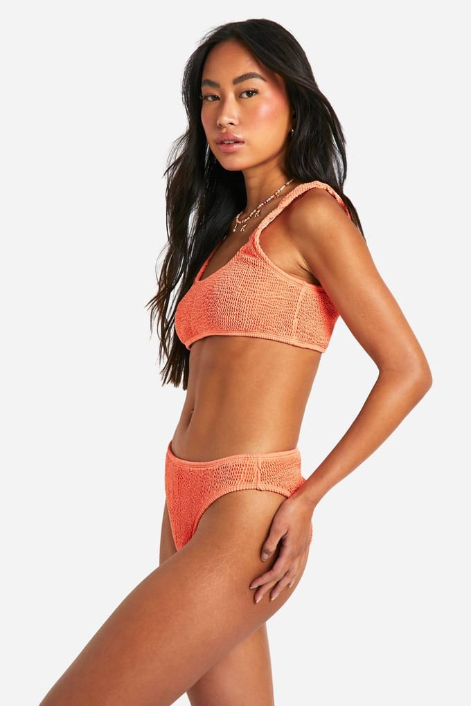 boohoo Dames Premium Gerimpelde Scoop Bikini Top | Koraal | Maat: 34