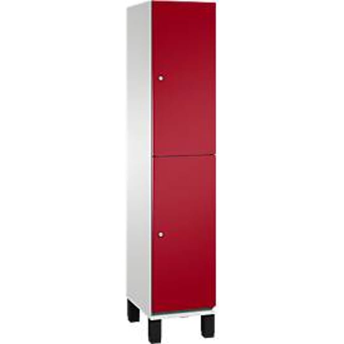 C+P Double-storey locker Cambio, 1 vak, 2 vakken, op poten, B 400 x D 525 x H 1980 mm, lichtgrijs/ruby rood