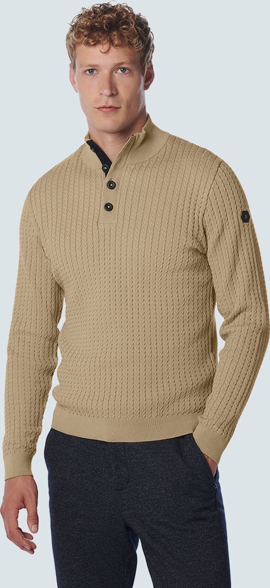 Pullover halve rits + knoop effen jacquard rib
